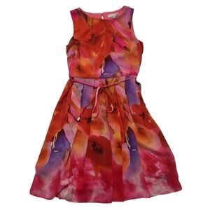 Sandra Darren Floral‎ Print Sleeveless Dress Fit & Flare Pink Orange Purple